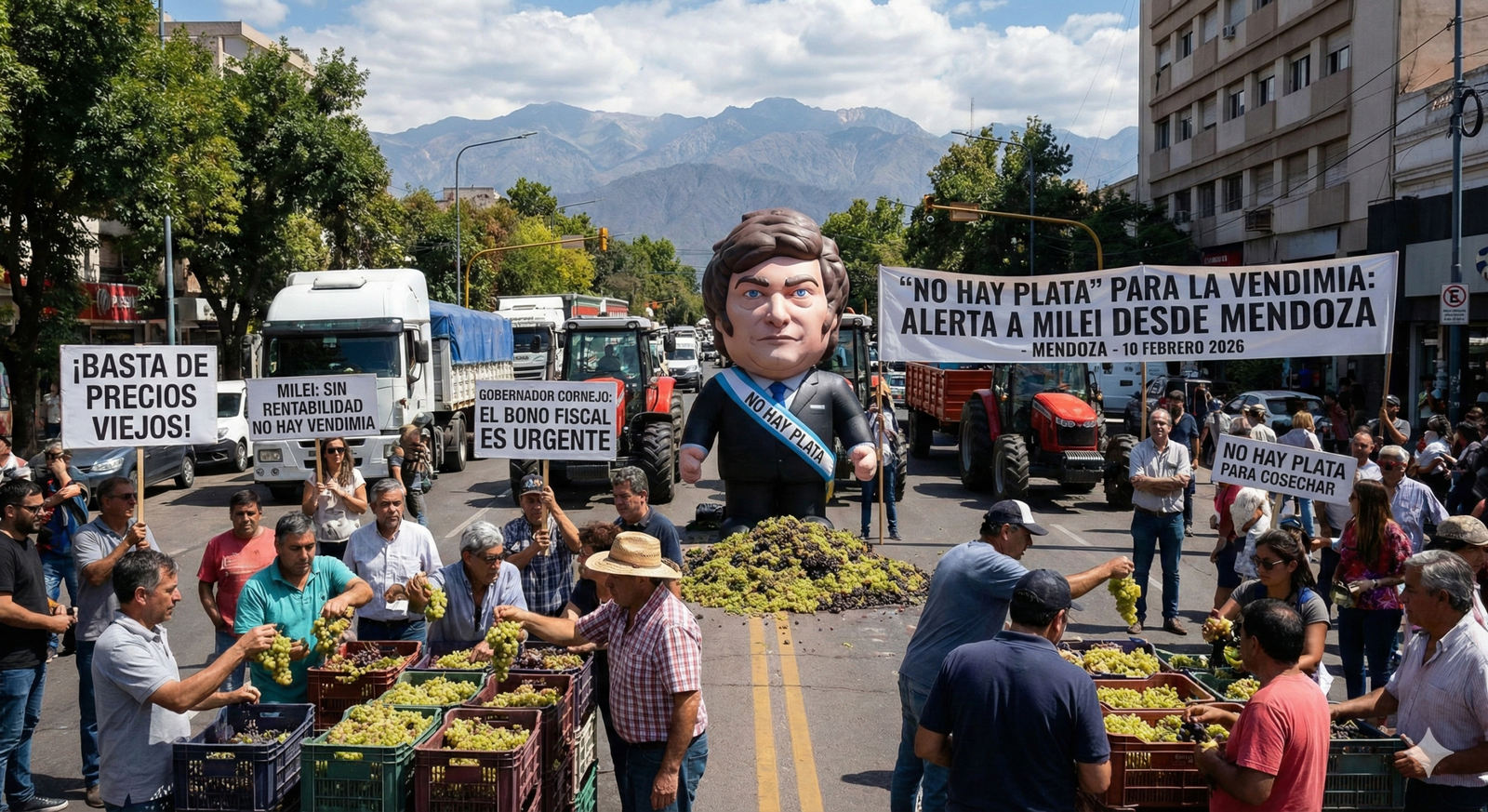 “No hay plata” para la Vendimia: Productores regalan uvas y le envían una dura advertencia a Milei desde Mendoza